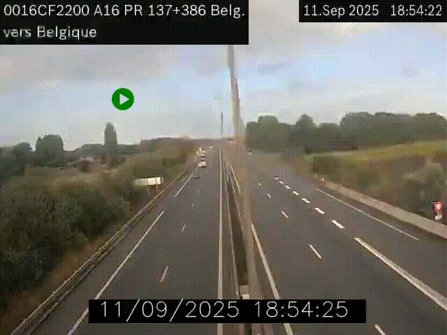 Webcam à la frontière franco-belge au niveau de Bray-Dunes/De-Panne sur l'autoroute A16. Vue orientée vers la Belgique