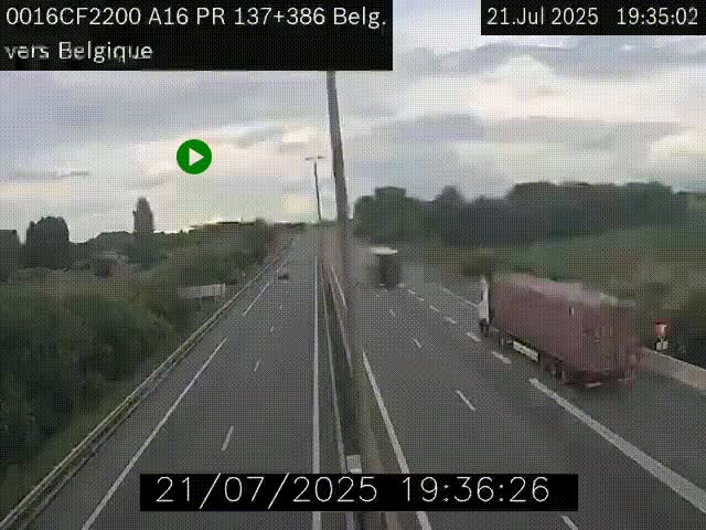 Webcam à la frontière franco-belge au niveau de Bray-Dunes/De-Panne sur l'autoroute A16. Vue orientée vers la Belgique