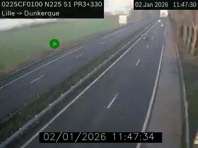Webcam autoroute A25 (N225) à hauteur de Bergues (Bierne). Vue orientée vers Dunkerque.