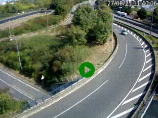 Caméra autoroute à la jonction entre l'A7 et la D301 (Boulevard urbain Sud de Lyon) à Feyzin, au sud de Lyon. Vue orientée vers Mions