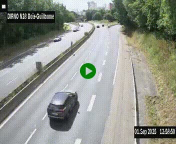 Webcam routière à hauteur de Bois-Guillaume en périphérie de Rouen. Vue orientée vers Rouen