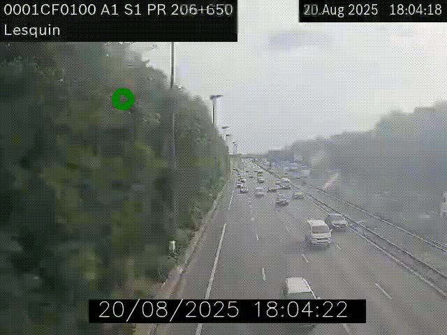 Webcam autoroute A1 à hauteur de Lesquin. Vue orientée vers Lille