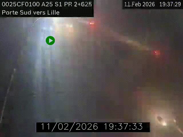 Webcam autoroute A25 sur le périphérique de Lille à hauteur de Lille-Sud et la sortie 3 Faches-Thumesnil. Vue orientée vers Lille-Centre.