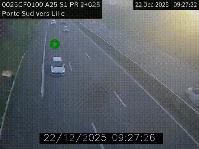 Webcam autoroute A25 sur le périphérique de Lille à hauteur de Lille-Sud et la sortie 3 Faches-Thumesnil. Vue orientée vers Lille-Centre.