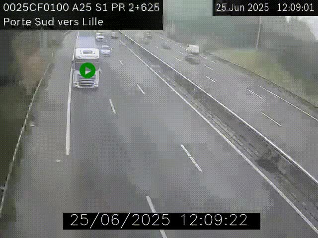 Webcam autoroute A25 sur le périphérique de Lille à hauteur de Lille-Sud et la sortie 3 Faches-Thumesnil. Vue orientée vers Lille-Centre.