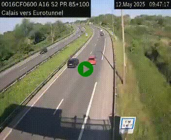 Webcam A16 à Calais en direction du Tunnel sous la Manche (Eurotunnel)