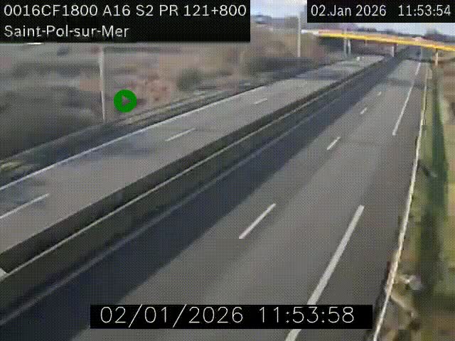Webcam autoroute A16 à proximité de Dunkerque, à hauteur de la sortie Saint-Pol-sur-Mer. Vue orientée vers Calais