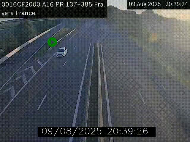 Webcam à la frontière franco-belge au niveau de Bray-Dunes/De-Panne sur l'autoroute A16. Vue orientée vers Calais