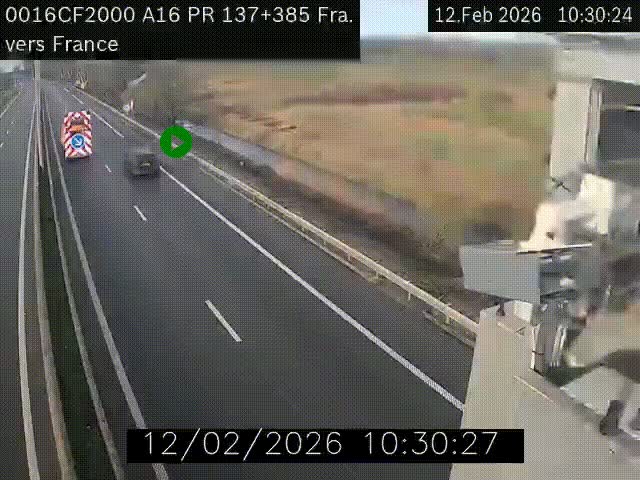 Webcam à la frontière franco-belge au niveau de Bray-Dunes/De-Panne sur l'autoroute A16. Vue orientée vers Calais