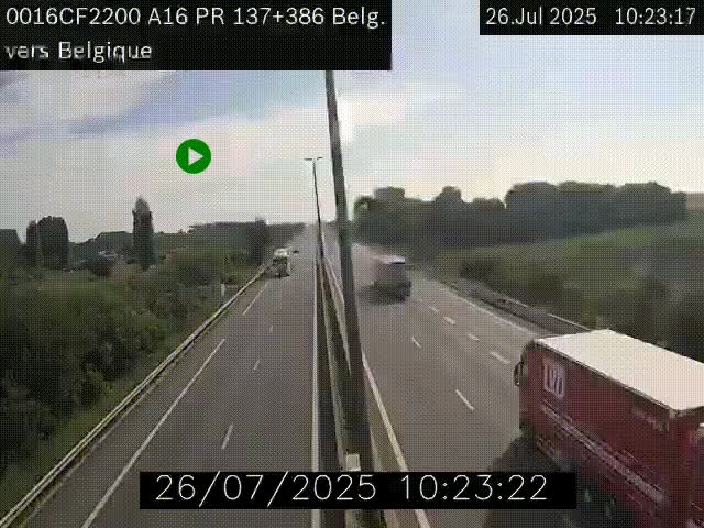 Webcam à la frontière franco-belge au niveau de Bray-Dunes/De-Panne sur l'autoroute A16. Vue orientée vers la Belgique