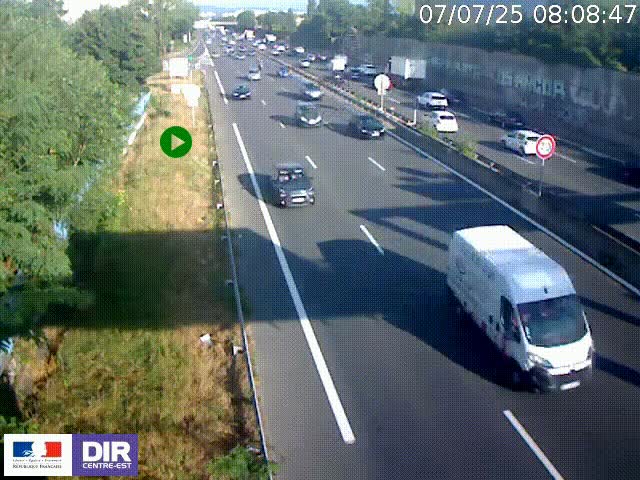 Webcam à Bron sur l'A43 à la jonction avec le boulevard périphérique de Lyon (D383). Vue orientée vers Lyon