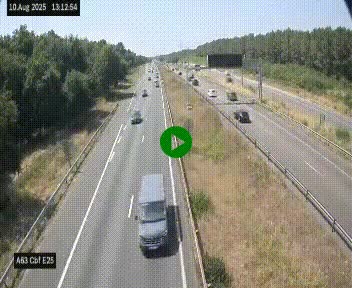 Webcam autoroute A63 en périphérie de Bordeaux au sud-est de la ville, en provenance du bassin d'Arcachon. Vue orientée vers Bordeaux