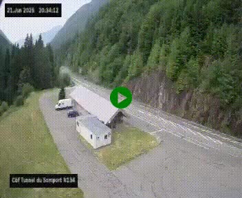 Webcam à l'entrée du tunnel du Somport, côté français, sur la N134, dans les Pyrénées, en direction de l'Espagne, à 1116 mètres d'altitude