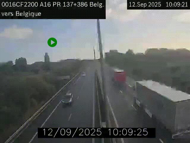 Webcam à la frontière franco-belge au niveau de Bray-Dunes/De-Panne sur l'autoroute A16. Vue orientée vers la Belgique