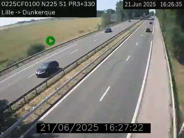 Webcam autoroute A25 (N225) à hauteur de Bergues (Bierne). Vue orientée vers Dunkerque.