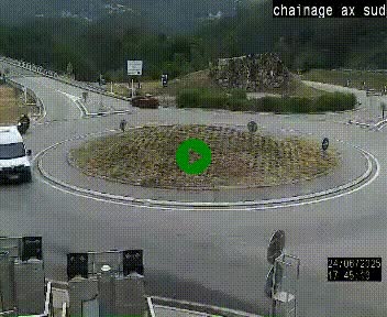 Webcam au nord d'Ax-les-Thermes au niveau de l'aire de chaînage de la N20. Vue orientée vers les Pyrénées, en direction de Pas de la Case