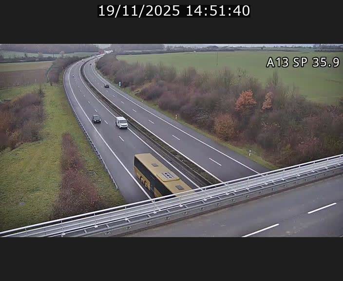 Webcam trafic sur A13 à l'entrée ouest du tunnel Markusbierg à Remerschen. Vue orientée vers Mondorf-les-Bains.