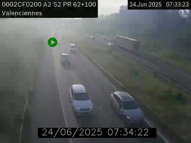 Webcam autoroute A2 à Valenciennes. Vue orientée vers Maubeuge et Mons (Belgique)
