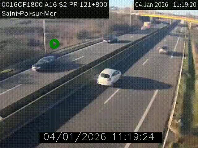 Webcam autoroute A16 à proximité de Dunkerque, à hauteur de la sortie Saint-Pol-sur-Mer. Vue orientée vers Calais