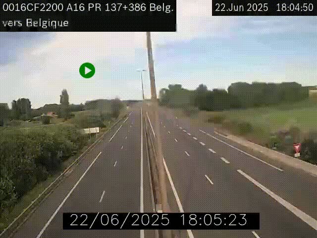 Webcam à la frontière franco-belge au niveau de Bray-Dunes/De-Panne sur l'autoroute A16. Vue orientée vers la Belgique