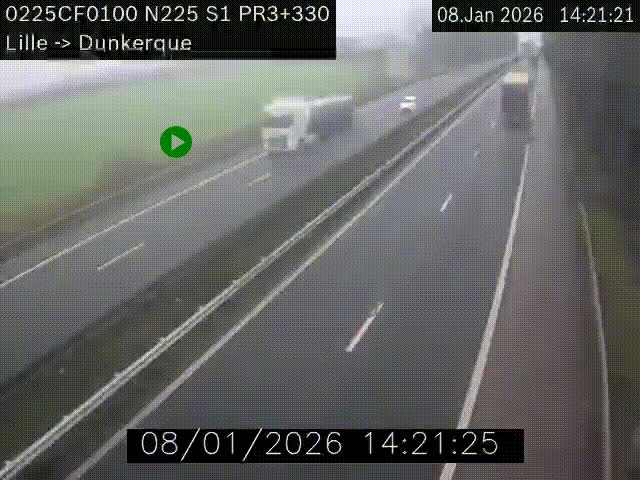 Webcam autoroute A25 (N225) à hauteur de Bergues (Bierne). Vue orientée vers Dunkerque.