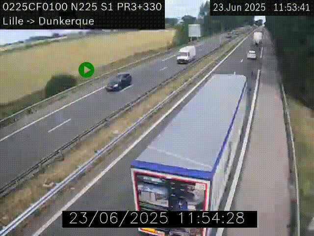 Webcam autoroute A25 (N225) à hauteur de Bergues (Bierne). Vue orientée vers Dunkerque.