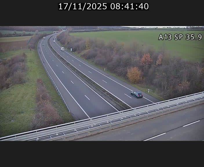 Webcam trafic sur A13 à l'entrée ouest du tunnel Markusbierg à Remerschen. Vue orientée vers Mondorf-les-Bains.