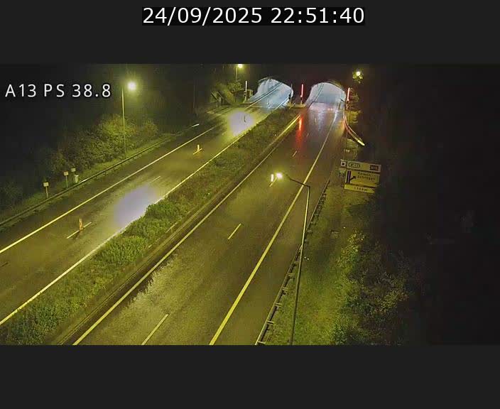 Webcam autoroute A13 à l'entrée ouest du tunnel Markusbierg à Schengen. Vue orientée vers Mondorf-les-Bains