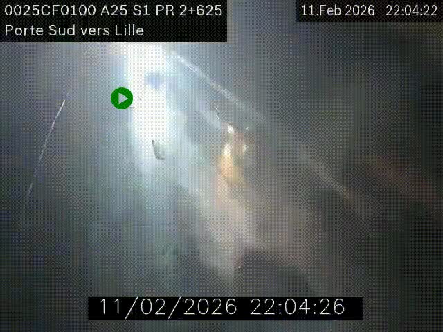 Webcam autoroute A25 sur le périphérique de Lille à hauteur de Lille-Sud et la sortie 3 Faches-Thumesnil. Vue orientée vers Lille-Centre.