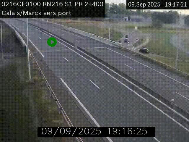 Webcam à Calais sur A216 (N216) en direction du port (harbour) de Calais.