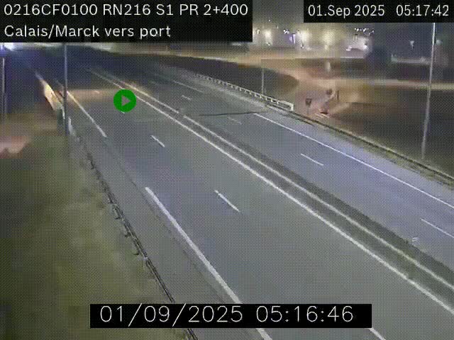 Webcam à Calais sur A216 (N216) en direction du port (harbour) de Calais.