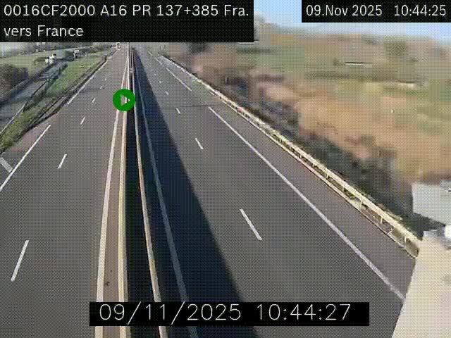 Webcam à la frontière franco-belge au niveau de Bray-Dunes/De-Panne sur l'autoroute A16. Vue orientée vers Calais