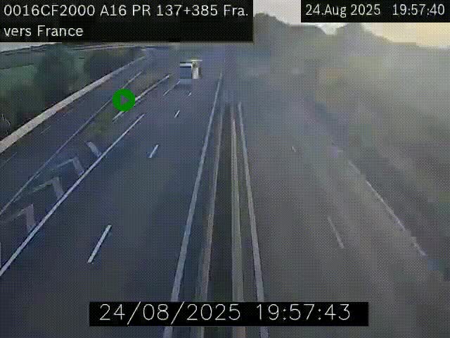Webcam à la frontière franco-belge au niveau de Bray-Dunes/De-Panne sur l'autoroute A16. Vue orientée vers Calais