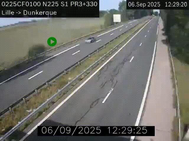 Webcam autoroute A25 (N225) à hauteur de Bergues (Bierne). Vue orientée vers Dunkerque.