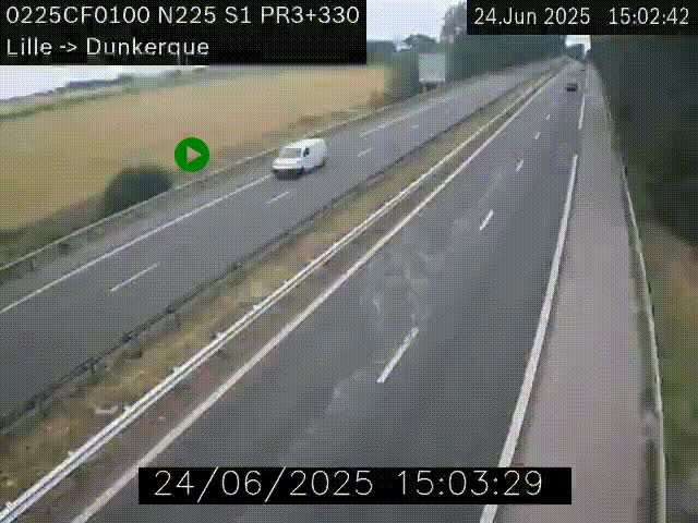 Webcam autoroute A25 (N225) à hauteur de Bergues (Bierne). Vue orientée vers Dunkerque.