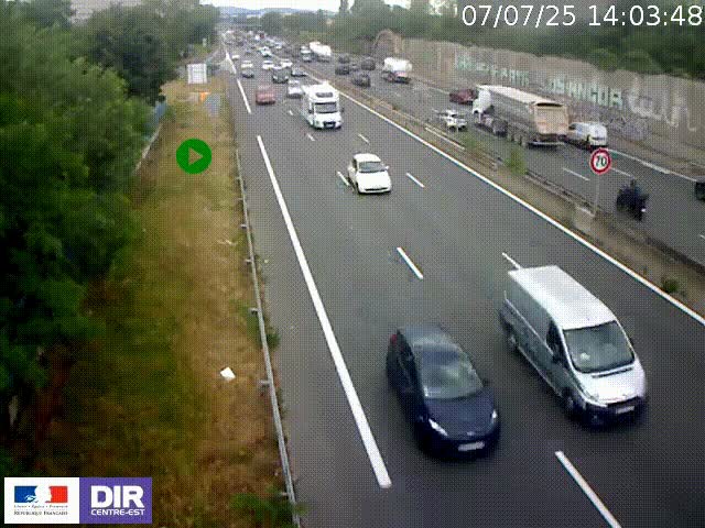 Webcam à Bron sur l'A43 à la jonction avec le boulevard périphérique de Lyon (D383). Vue orientée vers Lyon