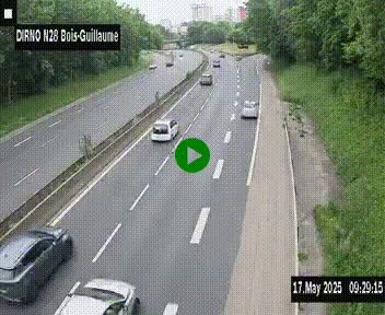 Webcam routière à hauteur de Bois-Guillaume en périphérie de Rouen. Vue orientée vers Rouen