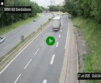 Webcam routière à hauteur de Bois-Guillaume en périphérie de Rouen. Vue orientée vers Rouen