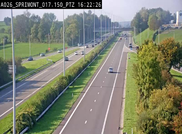 Webcam A26 (E25) à Sprimont, sur l'autoroute entre Liège et Arlon. Vue orientée vers le Luxembourg