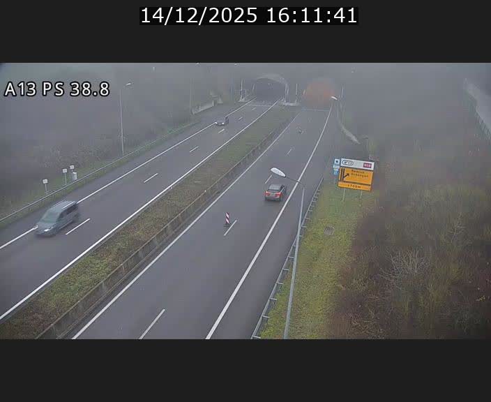 Webcam autoroute A13 à l'entrée ouest du tunnel Markusbierg à Schengen. Vue orientée vers Mondorf-les-Bains