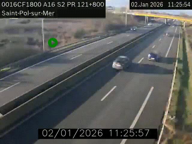 Webcam autoroute A16 à proximité de Dunkerque, à hauteur de la sortie Saint-Pol-sur-Mer. Vue orientée vers Calais