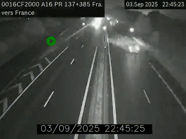 Webcam à la frontière franco-belge au niveau de Bray-Dunes/De-Panne sur l'autoroute A16. Vue orientée vers Calais