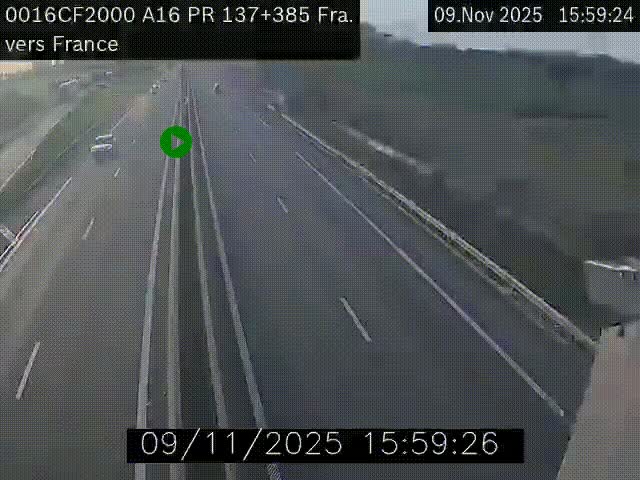 Webcam à la frontière franco-belge au niveau de Bray-Dunes/De-Panne sur l'autoroute A16. Vue orientée vers Calais