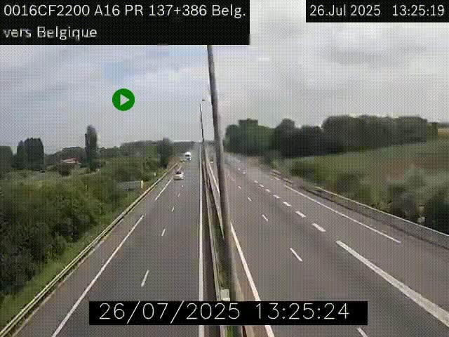 Webcam à la frontière franco-belge au niveau de Bray-Dunes/De-Panne sur l'autoroute A16. Vue orientée vers la Belgique
