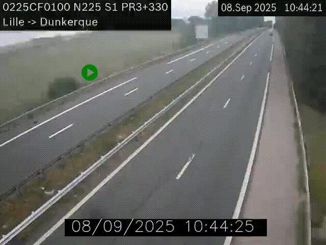 Webcam autoroute A25 (N225) à hauteur de Bergues (Bierne). Vue orientée vers Dunkerque.