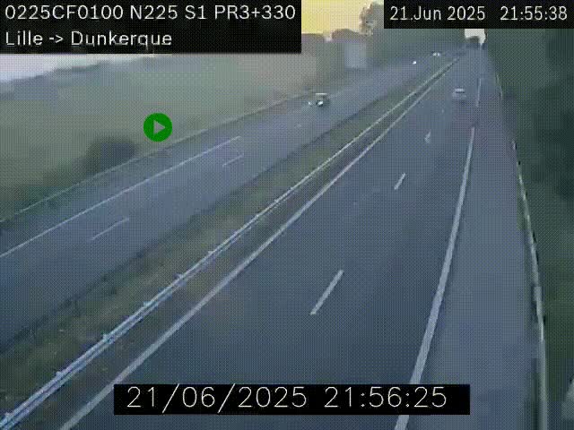 Webcam autoroute A25 (N225) à hauteur de Bergues (Bierne). Vue orientée vers Dunkerque.