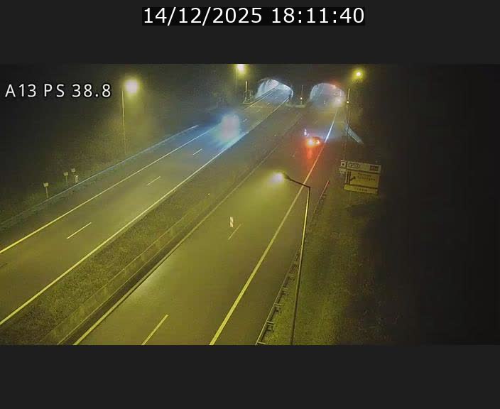Webcam autoroute A13 à l'entrée ouest du tunnel Markusbierg à Schengen. Vue orientée vers Mondorf-les-Bains