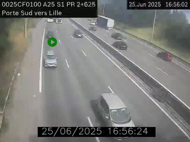 Webcam autoroute A25 sur le périphérique de Lille à hauteur de Lille-Sud et la sortie 3 Faches-Thumesnil. Vue orientée vers Lille-Centre.