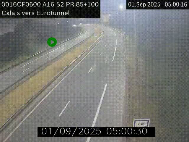 Webcam A16 à Calais en direction du Tunnel sous la Manche (Eurotunnel)