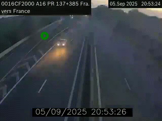 Webcam à la frontière franco-belge au niveau de Bray-Dunes/De-Panne sur l'autoroute A16. Vue orientée vers Calais